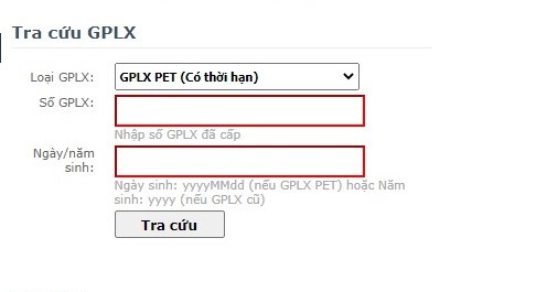tra cứu giấy phép lái xe